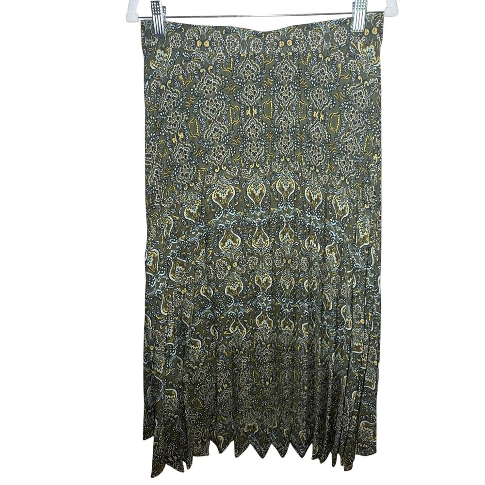 Max Studio Boho Womens Medium Olive Green Paisley Print Elastic Skirt